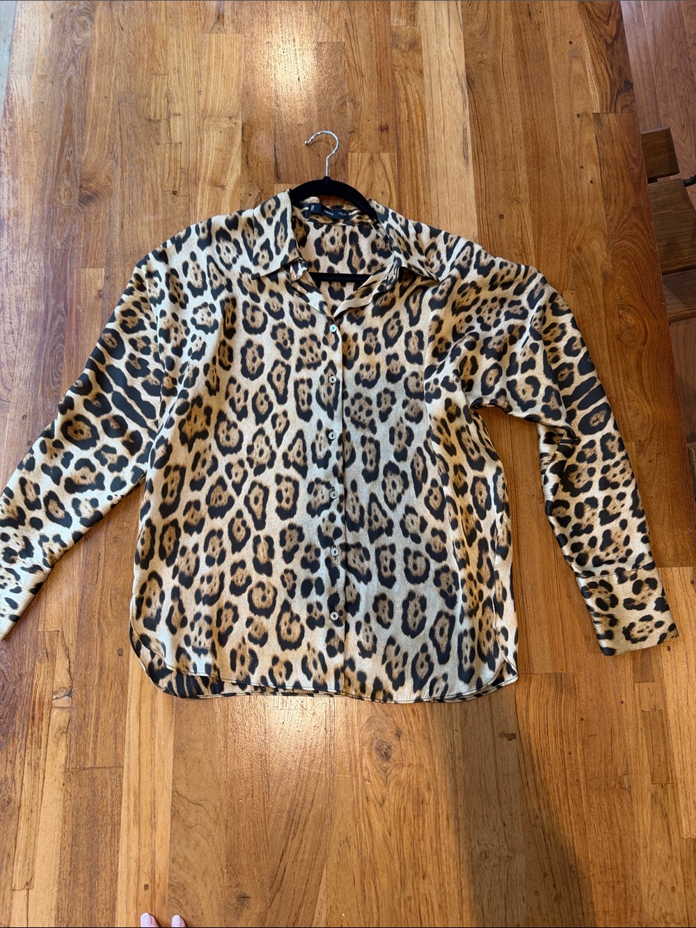 Mango Leopard Print Button-Up Blouse